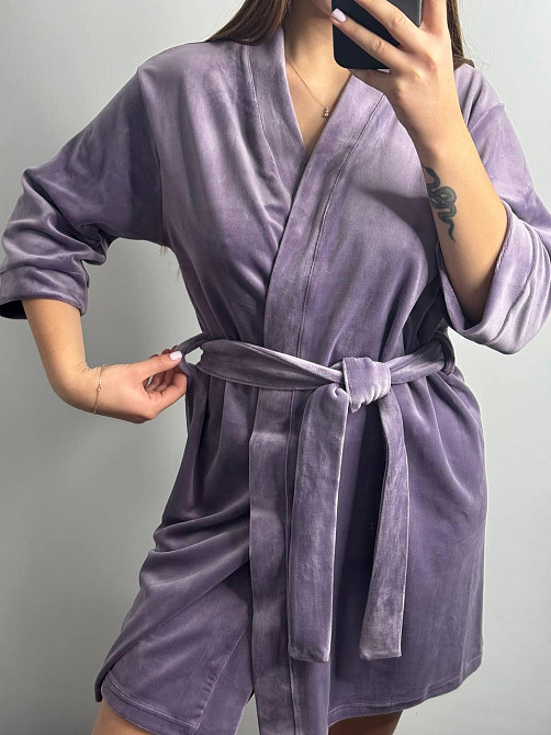 Халат жіночий велюровий під пояс Ліловий S Харків - фото 4