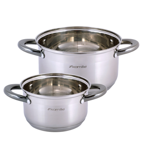 Набір каструль 4 предмети (каструлі 1,5/3л) нержавіюча сталь порожнисті чорні ручки 4925 KAMILLE Житомир - изображение 9