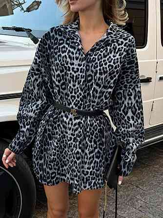 Жіноча леопардова сорочка оверсайз із джинсу Сірий Одеса