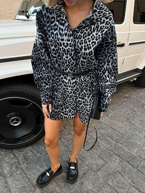 Жіноча леопардова сорочка оверсайз із джинсу Сірий Одеса - фото 7