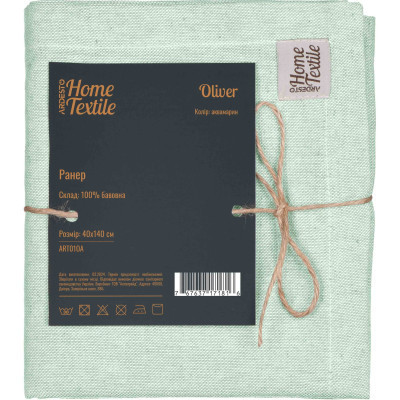 Дорожка на стол Ardesto Oliver, 100% хлопок, бирюза 40х140 см (ART01OT) Винница - изображение 1