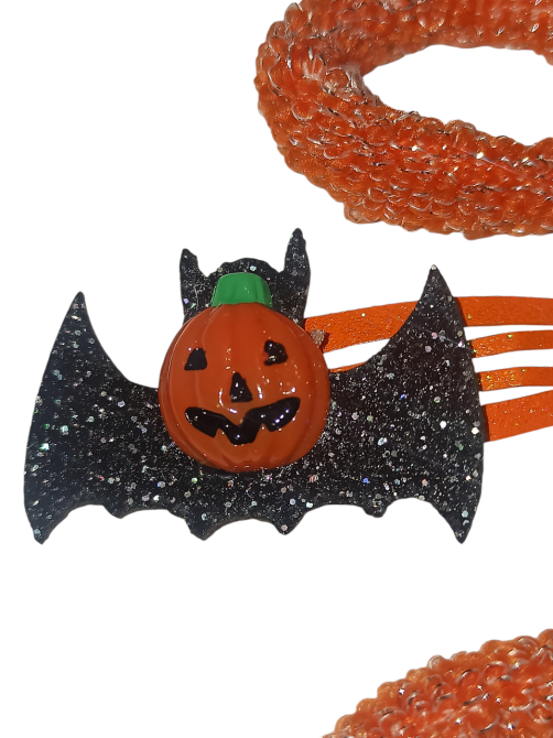 Набор 2 заколки блестящих Тыква и 2 резинки для волос на Хэллоуин оранжевый Киев - изображение 3