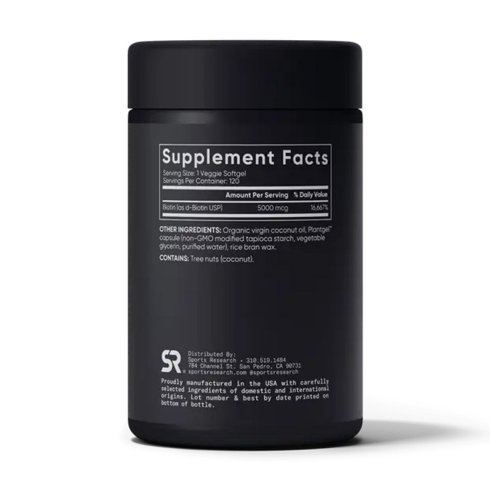 Витамины для волос Sports Research Биотин Biotin 5000 mcg 120 вег капсул Киев - изображение 2