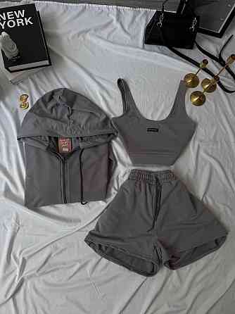 Женский прогулочный костюм тройка: кофта топ и шорты двунитка Одесса