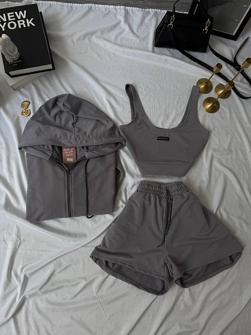 Женский прогулочный костюм тройка: кофта топ и шорты двунитка Одесса - изображение 4