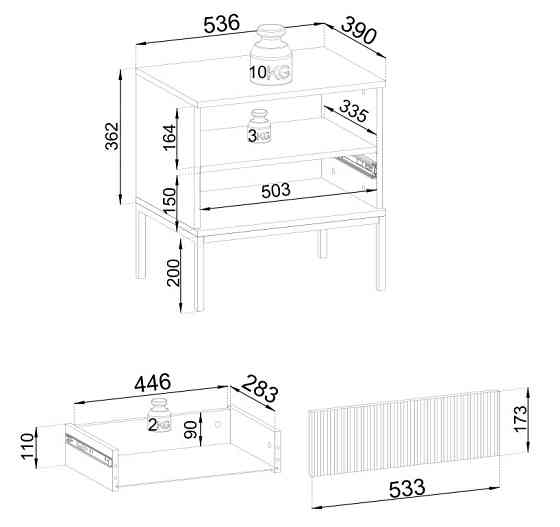 Тумба прикроватная с подсветкой Perfect Home Сенто / Sento S54 с 1 ящиком Черный/дуб один (PFH-091484) Днепр