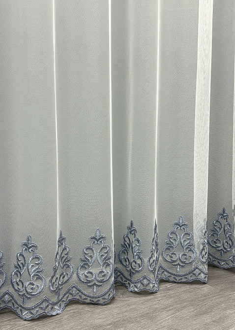 Тюль VR-Textil 1693т Грек-сітка з вишивкою і люрексом Молочний з сірим 350х250 см (42-0807) Київ - фото 8