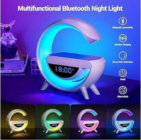 BT-3401 Bluetooth-колонка 3 в 1 с цифровыми часами, беспроводной зарядкой и LED-ночником, 7 цветов, белая Киев