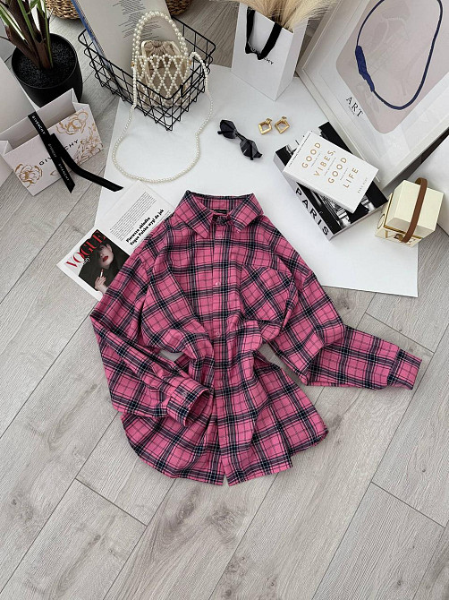 Женская базовая оверсайз рубашка в клетку Малиновый Одесса - изображение 1