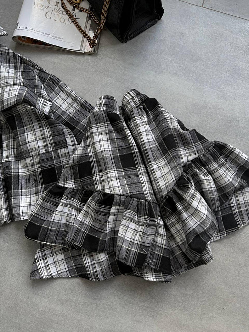 Женский костюм двойка: рубашка и юбка в клетку фланель Черный Одесса - изображение 7