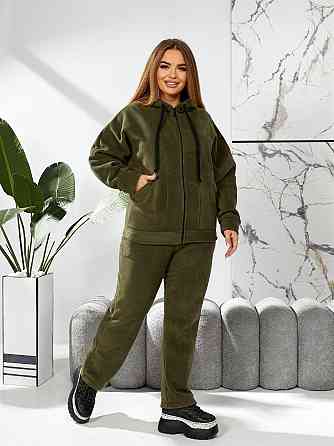 Жіночий теплий костюм-двійка: кофта та штани батал двосторонній фліс Полар Хакі, 58/60 Одеса