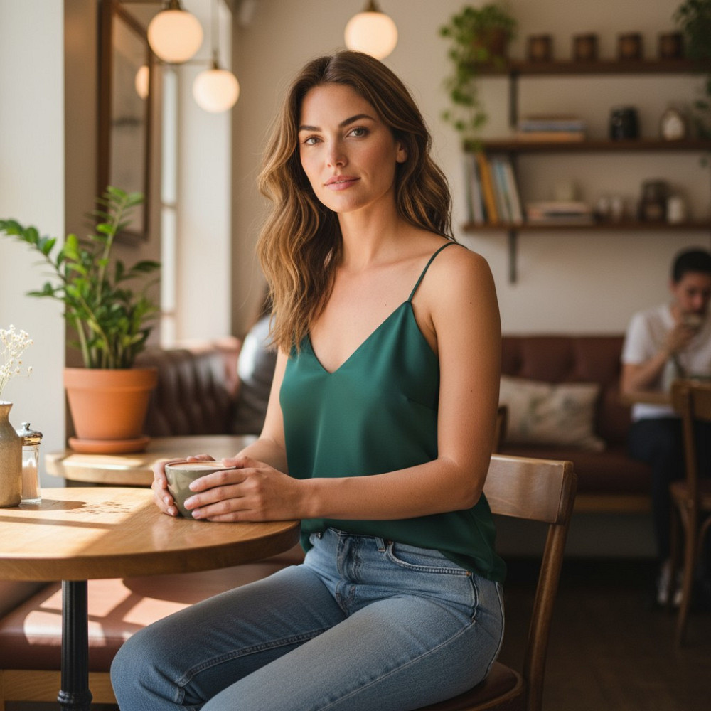 Шелковая майка на тонких бретельках Зелёный 3XL/4XL Харьков - изображение 2