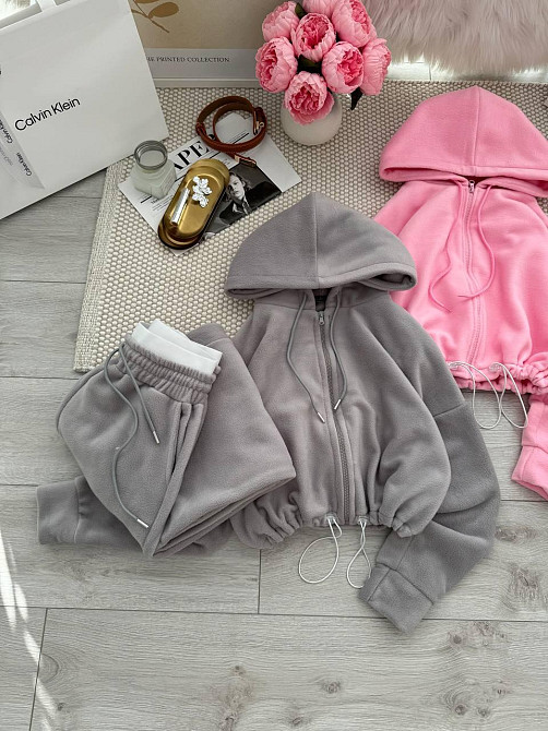 Жіночий повсякденний теплий костюм двосторонній Фліс Сірий, 46/48 Одеса - фото 4