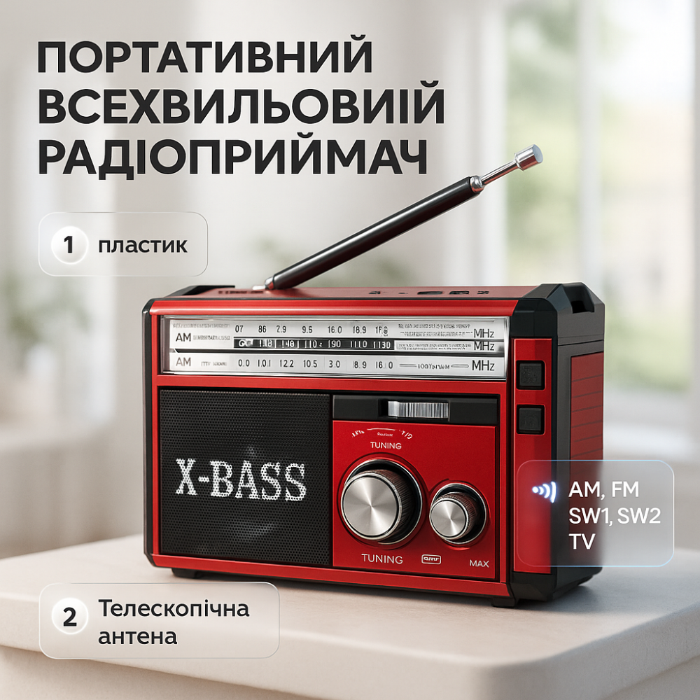 Радио настольное, Хороший аккумуляторный радиоприемник, Мощный портативный радиоприемник 220В JS-32 Львов - изображение 7