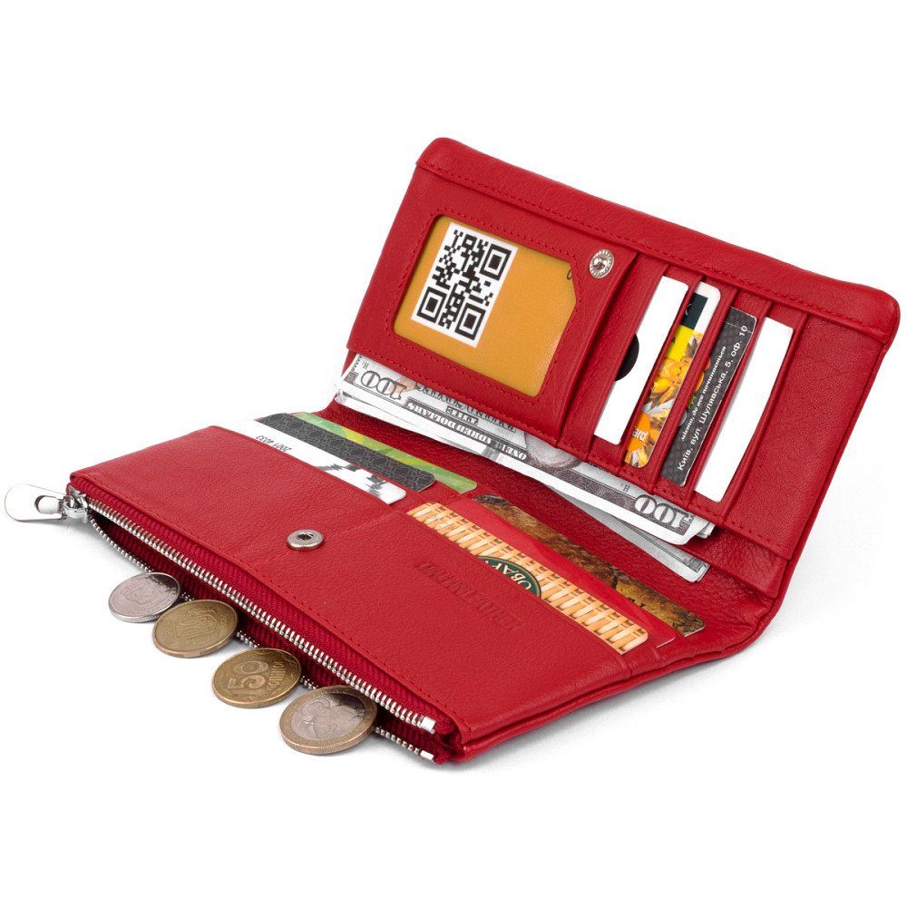 Вертикальный кошелек на кнопке женский Красный (ST Leather) Киев - изображение 10