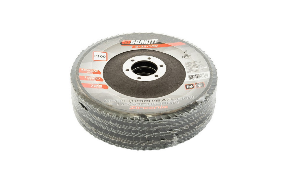 GRANITE Диск шліфувальний пелюстковий конусний GRANITE ZIRCONIA Т29 зерно 100 125×22 мм 5 шт 8- Київ - фото 4