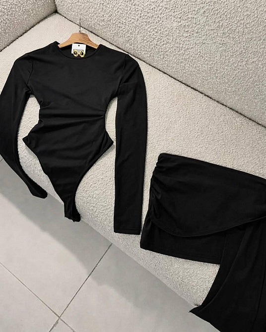 Жіночий стильний костюм боді + спідниця, креп-дайвінг Чорний, 44/46 Одеса - фото 2