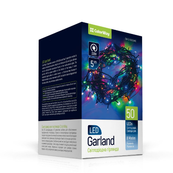 Світлодіодна гірлянда 50 Led 5м 8 режимів різнокольорова 220V CW-G-50L5VMC ColorWay Житомир - фото 2