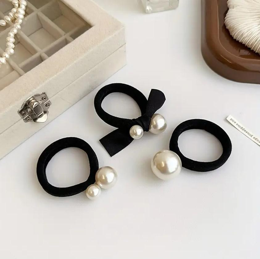 Набор резинок для волос с жемчужинами и бантом – 5 шт, чёрные аксессуары Киев - изображение 3