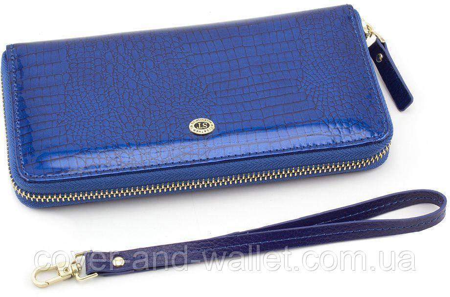 Лаковий жіночий шкіряний гаманець на блискавці синього кольору ST Leather S4001A Київ - фото 3