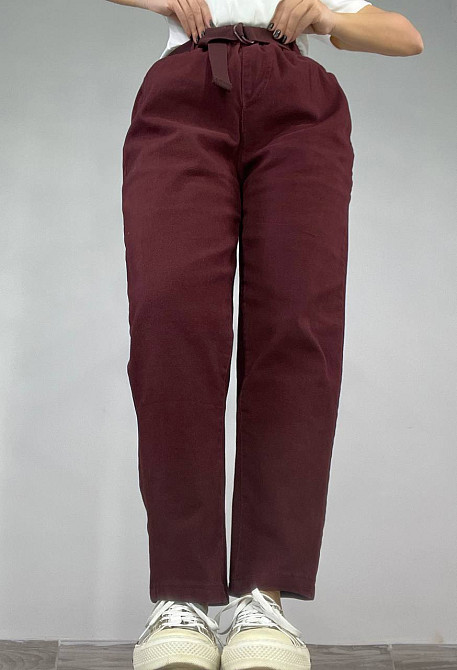 Джинси жіночі A-N 25072 MOM банани талія на резинці з ременем стрейчеві оверсайз бордовий, бордовий, Одеса - фото 4