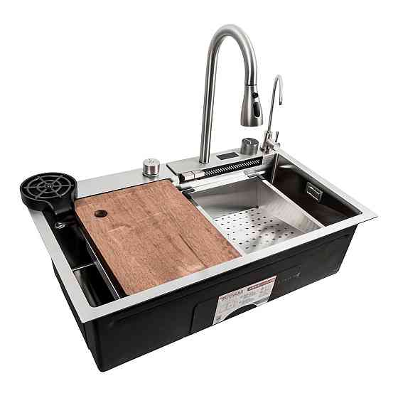 PLATINUM Кухонна мийка 75*45G сатин Platinum Handmade "Водоспад" повна комплектація Киев