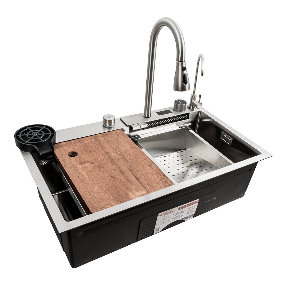 PLATINUM Кухонна мийка 75*45G сатин Platinum Handmade "Водоспад" повна комплектація Київ - фото 1