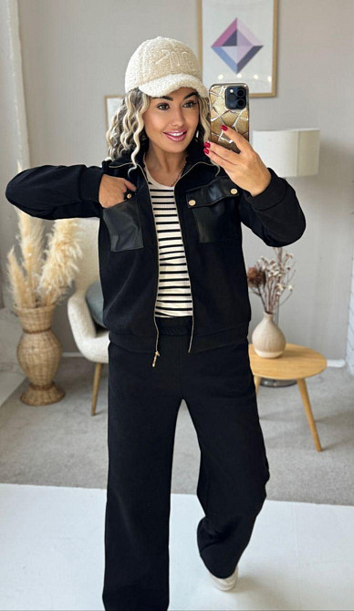 Женский стильный костюм двойка: кофта и штаны вельвет на плотном флисе Чорний, 46/48 Одесса - изображение 8