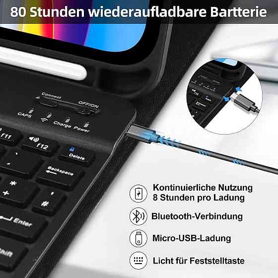 Чохол-клавіатура iPad 10th/11th Gen для 10.9"/11" чорний знімна бездротова Bluetooth QWERTZ німецька розкладка тримач стилуса акум Київ