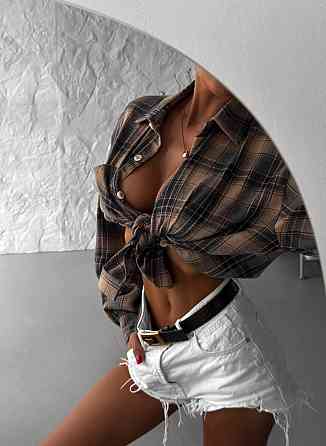 Женская базовая рубашка в клетку турецкая фланель Синий Одесса