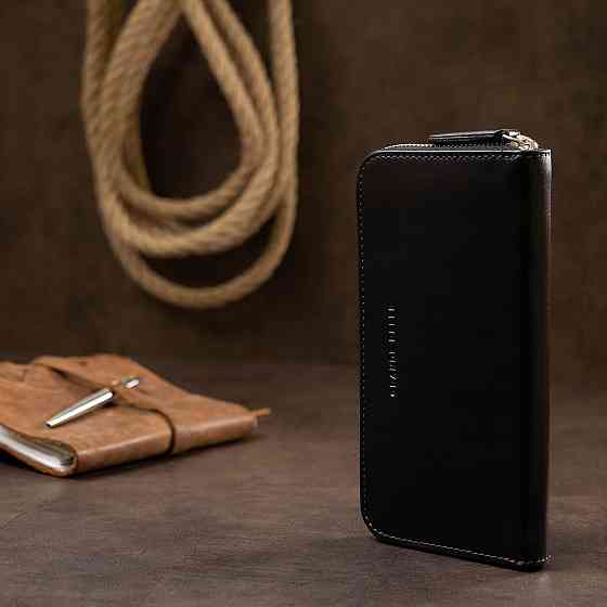 Кожаный женский кошелек на молнии GRANDE PELLE 11562 Черный Киев