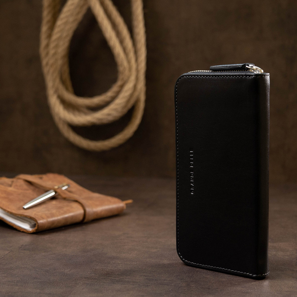 Шкіряний жіночий гаманець на блискавці GRANDE PELLE 11562 Чорний Київ - фото 4