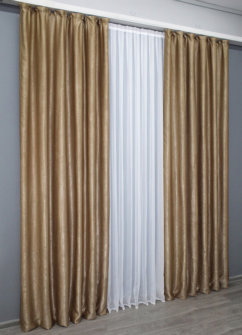 Комплект готовых штор VR-Textil Лен Парма № 1354ш Темно-золотистый 100х270 см 2 шт (31-583) Киев - изображение 4
