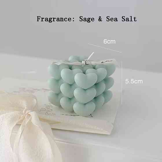 Свічка ароматична "Кубик сердець" ручної роботи у зеленому кольорі Кам'янець-Подільський