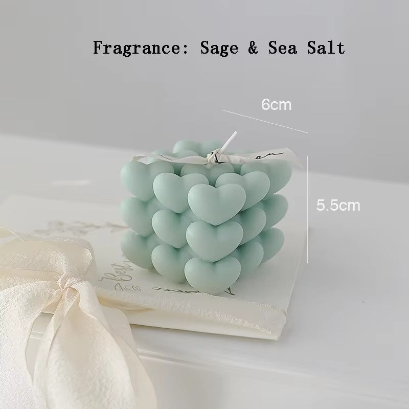 Свічка ароматична "Кубик сердець" ручної роботи у зеленому кольорі Кам'янець-Подільський - фото 3