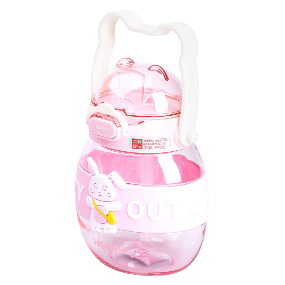 Yiwu Пляшка для води дитяча з трубочкою 580 мл з ручкою та ремінцем Рожева HP-14-37P Киев - изображение 3