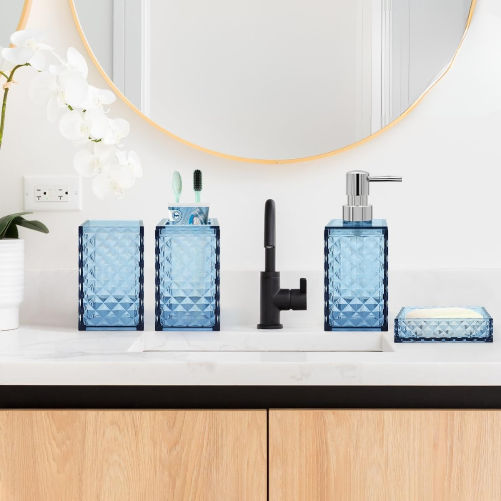 Набор аксессуаров 4в1 для ванной и душа, дозатор для мыла, мыльница, стаканы,материал акрил Каменец-Подольский - изображение 3