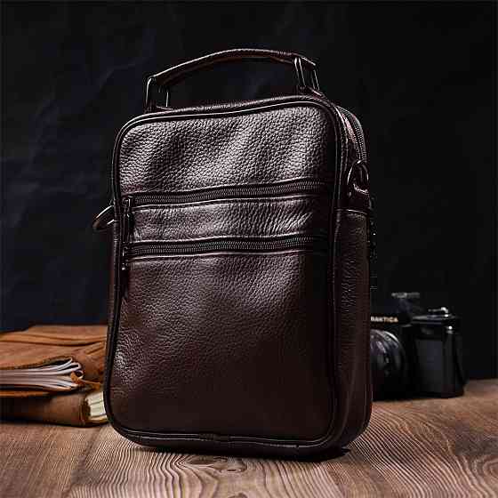 Стильний чоловічий месенджер з натуральної шкіри Vintage 21949 Коричневий Київ