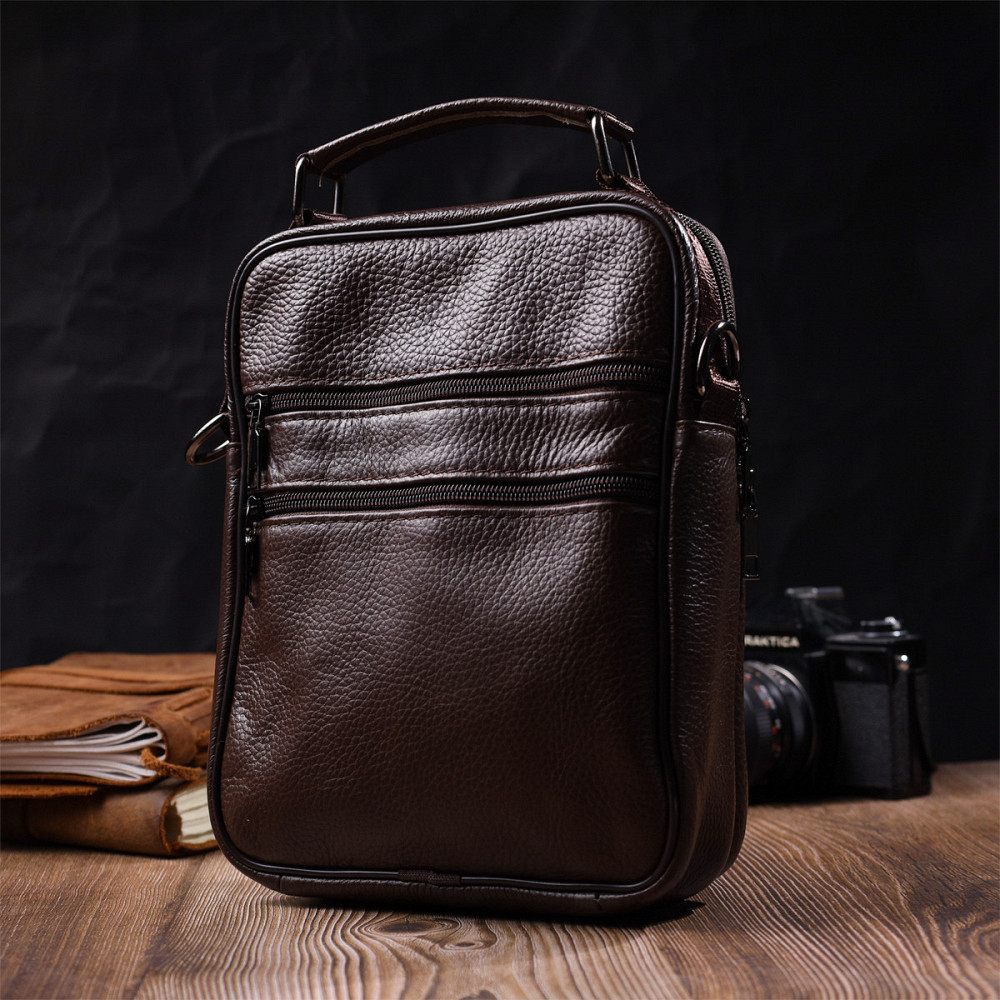 Стильний чоловічий месенджер з натуральної шкіри Vintage 21949 Коричневий Київ - фото 2