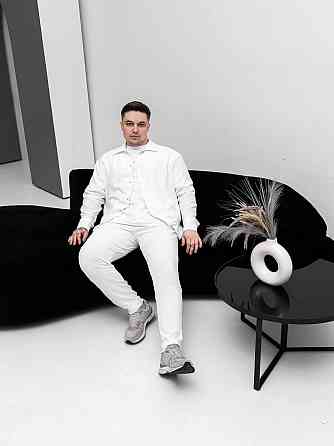 Чоловічий літній костюм Casual сорочка і штани Оверсайз жатка весна літо SANE білий Одеса