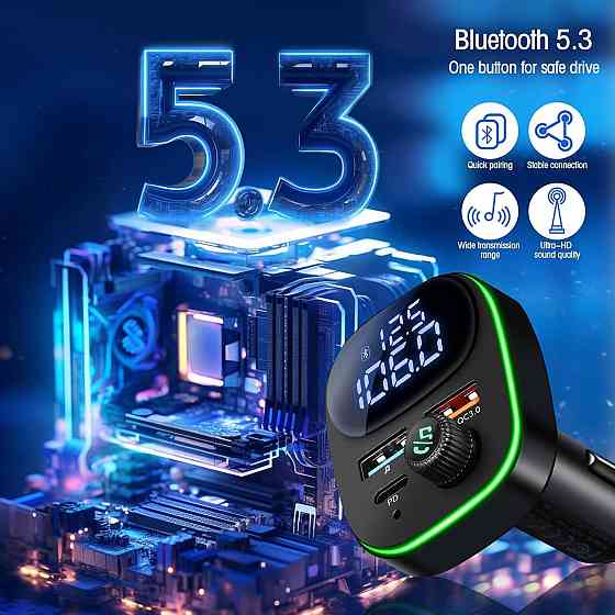 Bluetooth адаптер для авто Hoppac BC82 hands-free USB-C PD 30W QC3.0 LED дисплей 7 цветов подсветка Киев