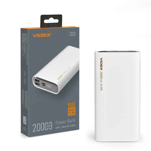 Павербанк 20000 mAh Videx VPB-320-W 22,5W білий Житомир