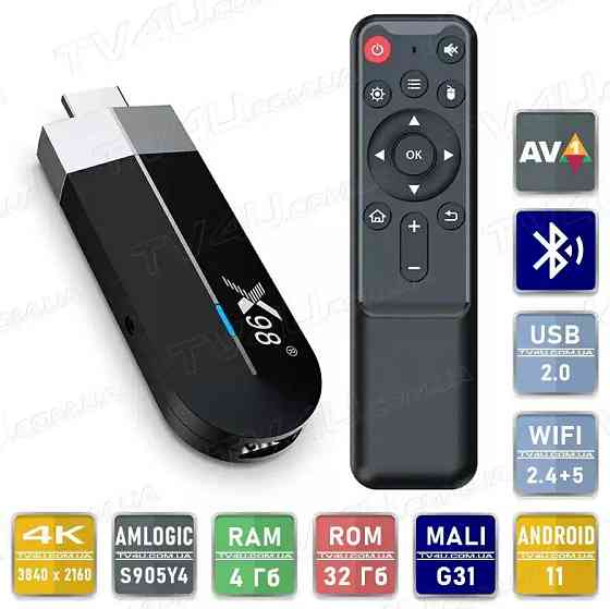 Смарт ТВ приставка стик X98 S500 4/32 Гб Smart TV Box Android 11 Андроїд ТВ бокс Київ