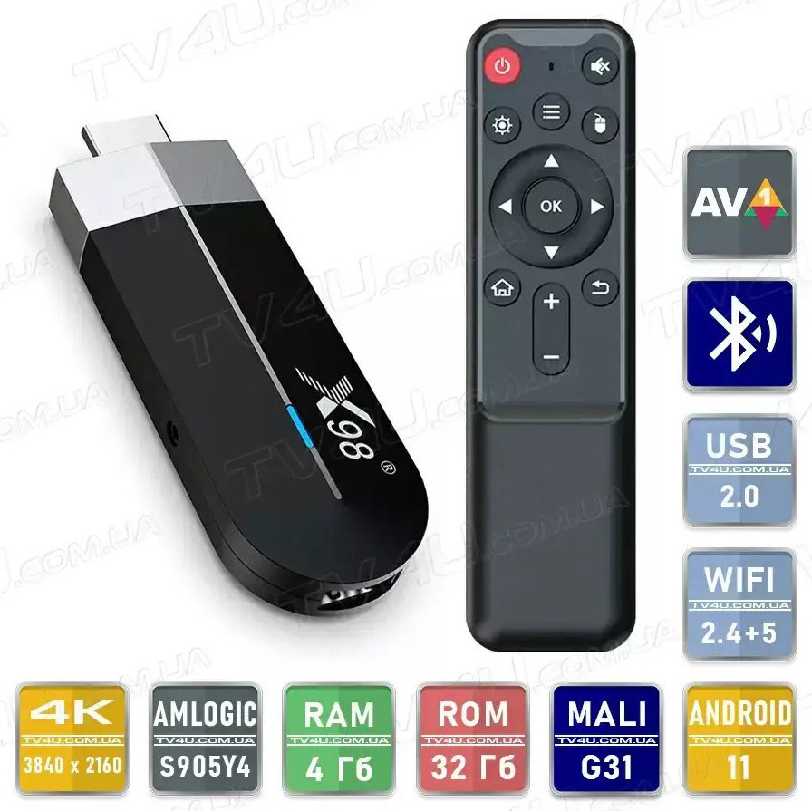 Смарт ТВ приставка стик X98 S500 4/32 Гб Smart TV Box Android 11 Андроид ТВ бокс Киев - изображение 1