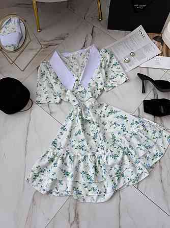 Женское принтованное мини платье на пуговицах с белым воротником турецкий штапель / софт 44/46, Белый 2 Одесса