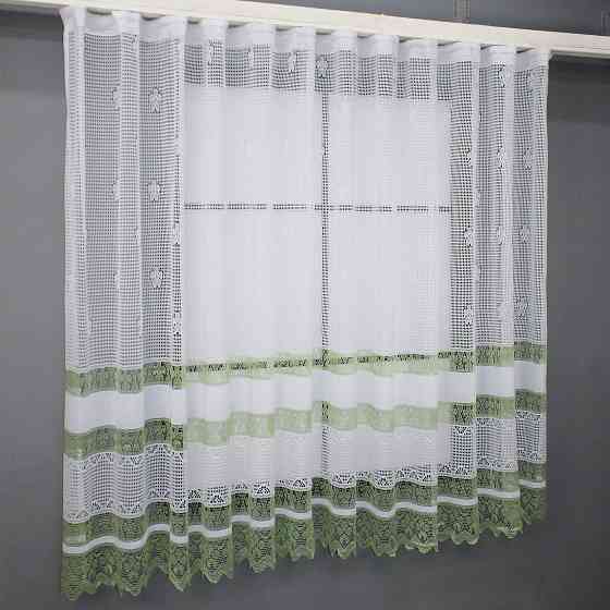 Тюль сетка VR-Textil Juli № 1150т Арка на кухню цвет белый с зеленым 500х150 см (53-0012) Киев