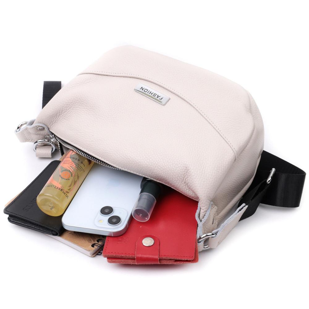 Жіноча сумка через плече з незвичайним бігунком брелоком з натуральної шкіри Vintage 22616 Біла Київ - фото 8