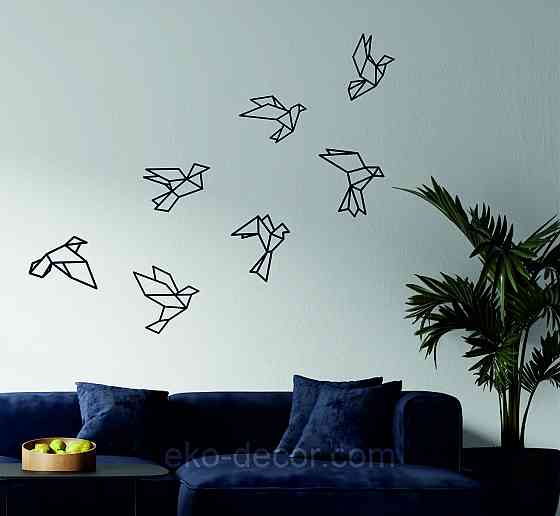 Декоративне настінне Панно «Пташки» Декор на стіну 35*21 см — 5 шт., Чорний Київ