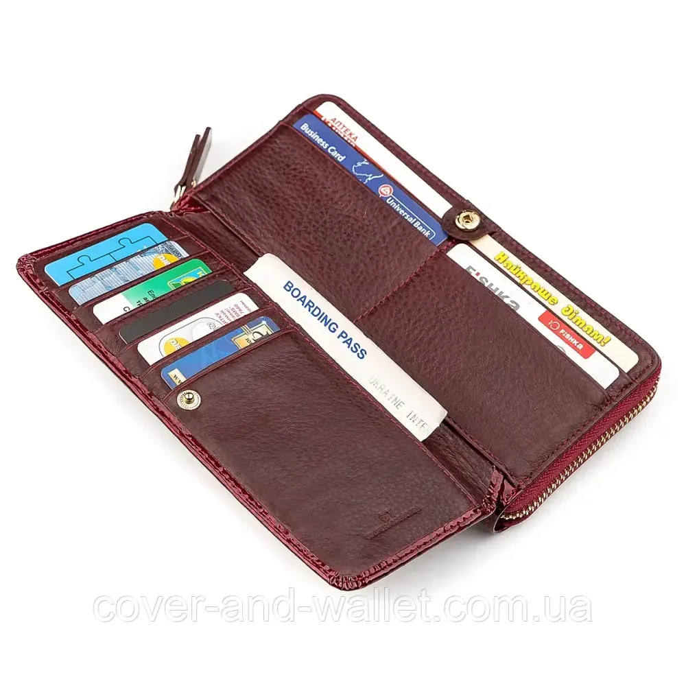 Бордовый лаковый кошелек на молнии с блоком для карточек ST S7001A Bordeaux Киев - изображение 5