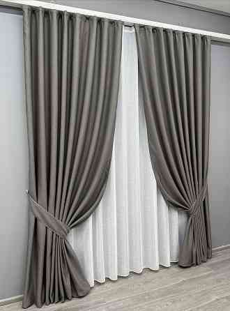 Комплект штор VR-Textil рогожка преміум TERRA LUXE 200х270 2шт і Тюль 500х270 1856ш-115т темно-сірий з білим 71-074/6 Київ